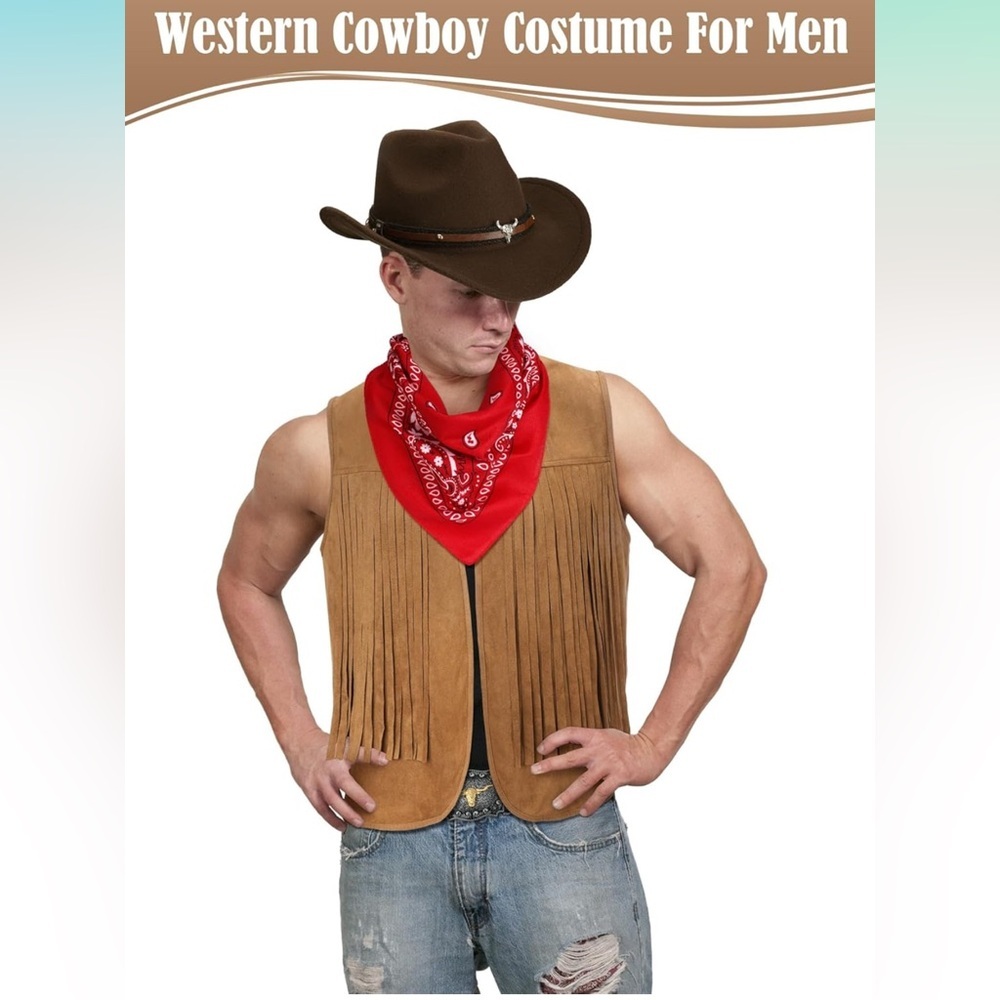 4 Pcs Western Outfits for Men Cowboy for Halloween Cosplay